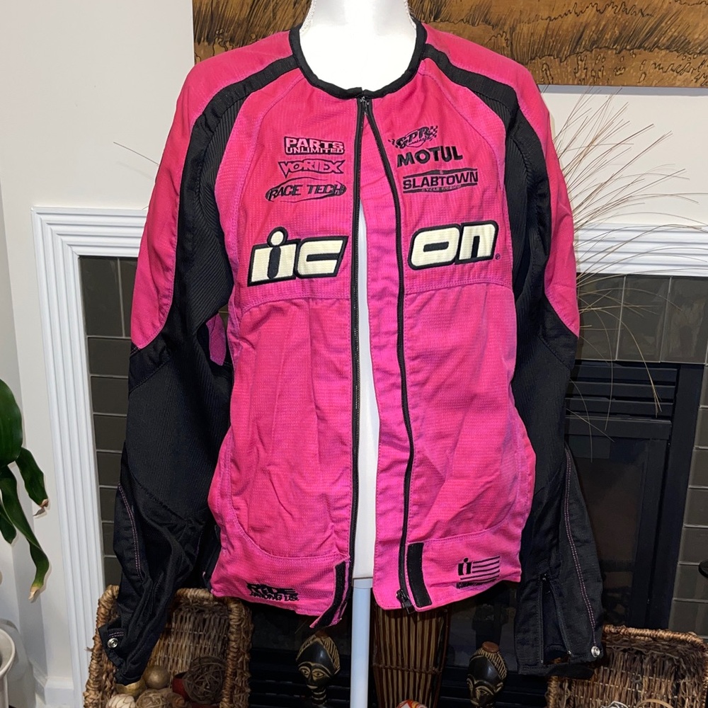 Icon Women's Pink and Black Motorcycle Jacket